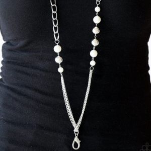 Pearl and silver bead lanyard